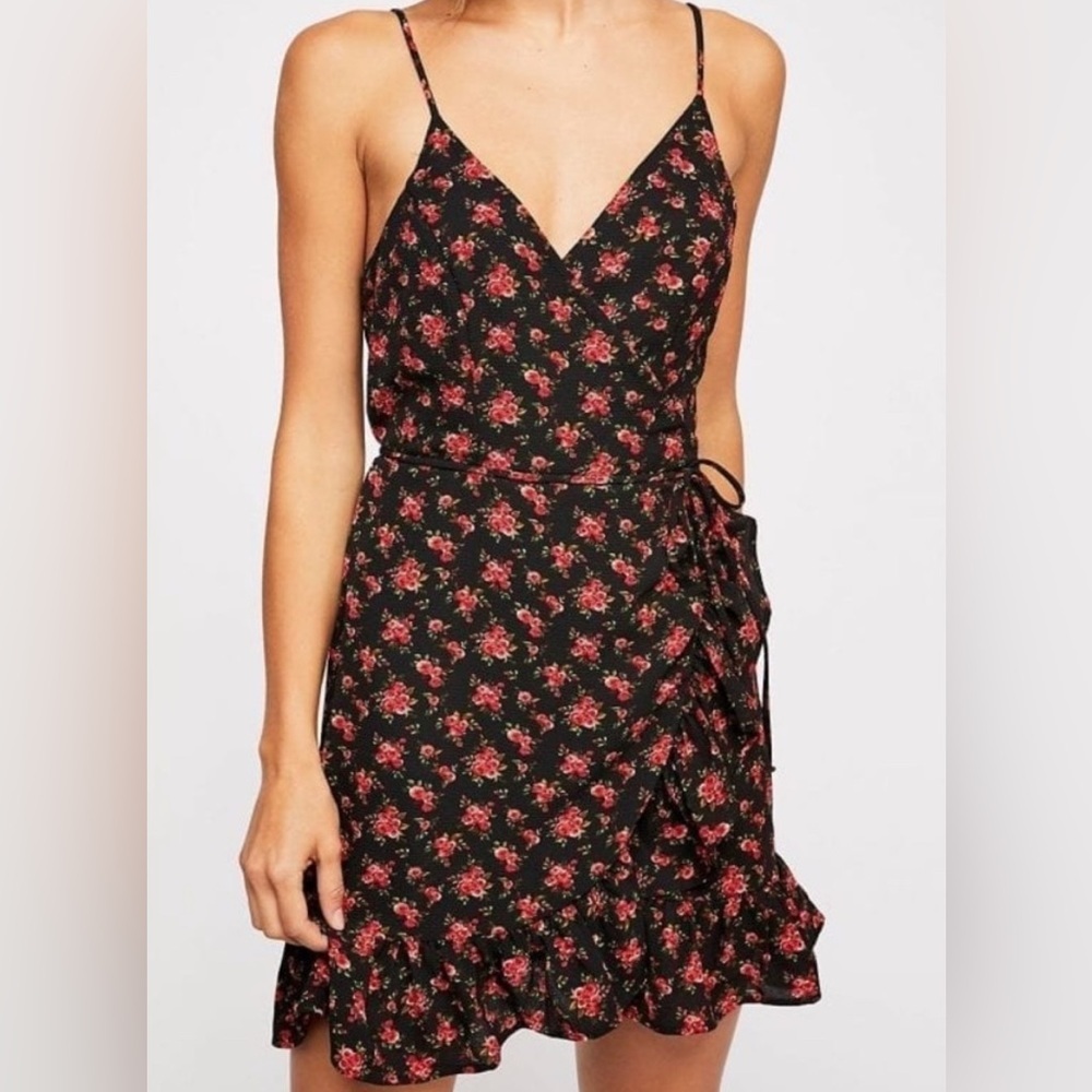 Free People All My Love Floral Wrap Slip Mini Dress Size XS